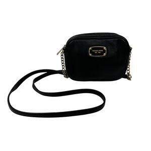 Michael Michael Kors Leather Chain Crossbody Bag Womens Small Black Gold Classic